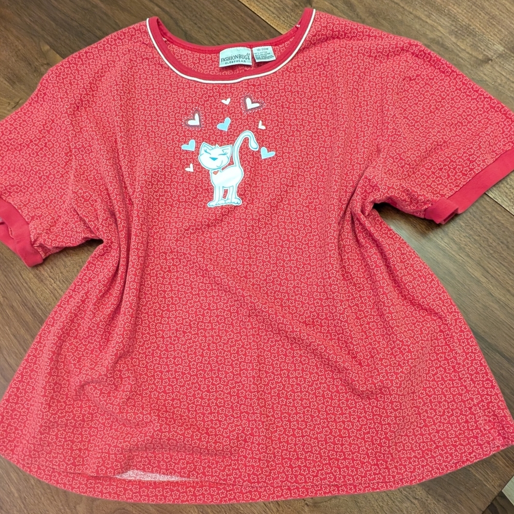 90s Y2K Vintage Fashion Bug Women's Cat Hearts Valentine's Day Shirt Top 18/20 W